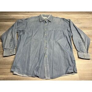 Vtg Paul Fredrick Shirt Men Large Blue Chambray Denim‎ Button Up Long Sleeve